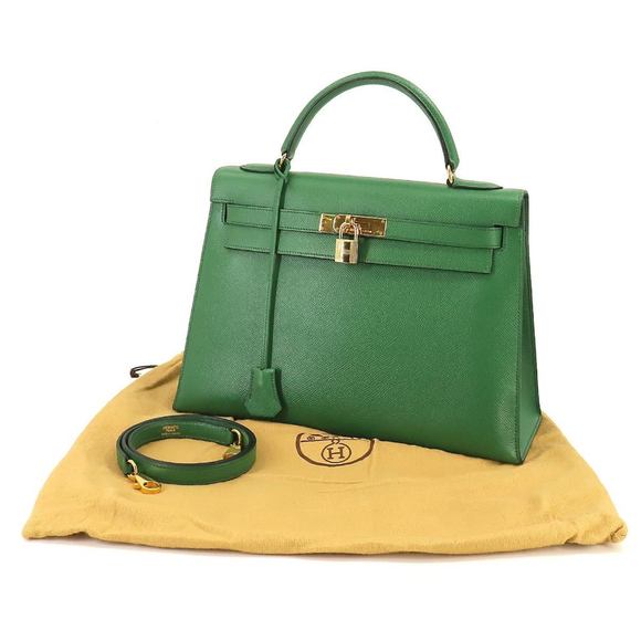 HERMES Kelly 32 2way hand shoulder bag Couchevel Epson Green 〇W engraved Out... - Picture 10 of 10